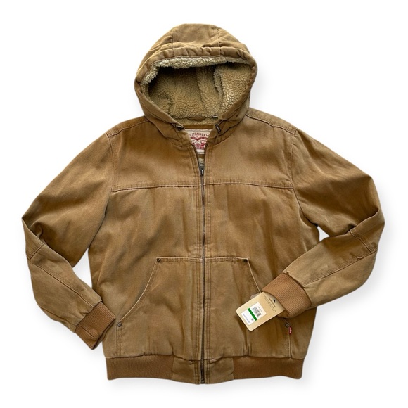 Men’s LEVIS Hooded Large Sherpa Wool Lined Full Zip Utility Work Jacket NEW